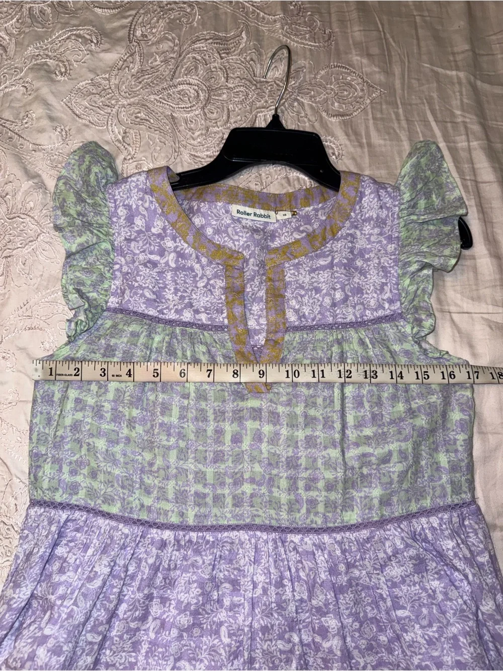Roller Rabbit Ismay Pippa Tiered Mini Dress Pastel Purple Green Size XS